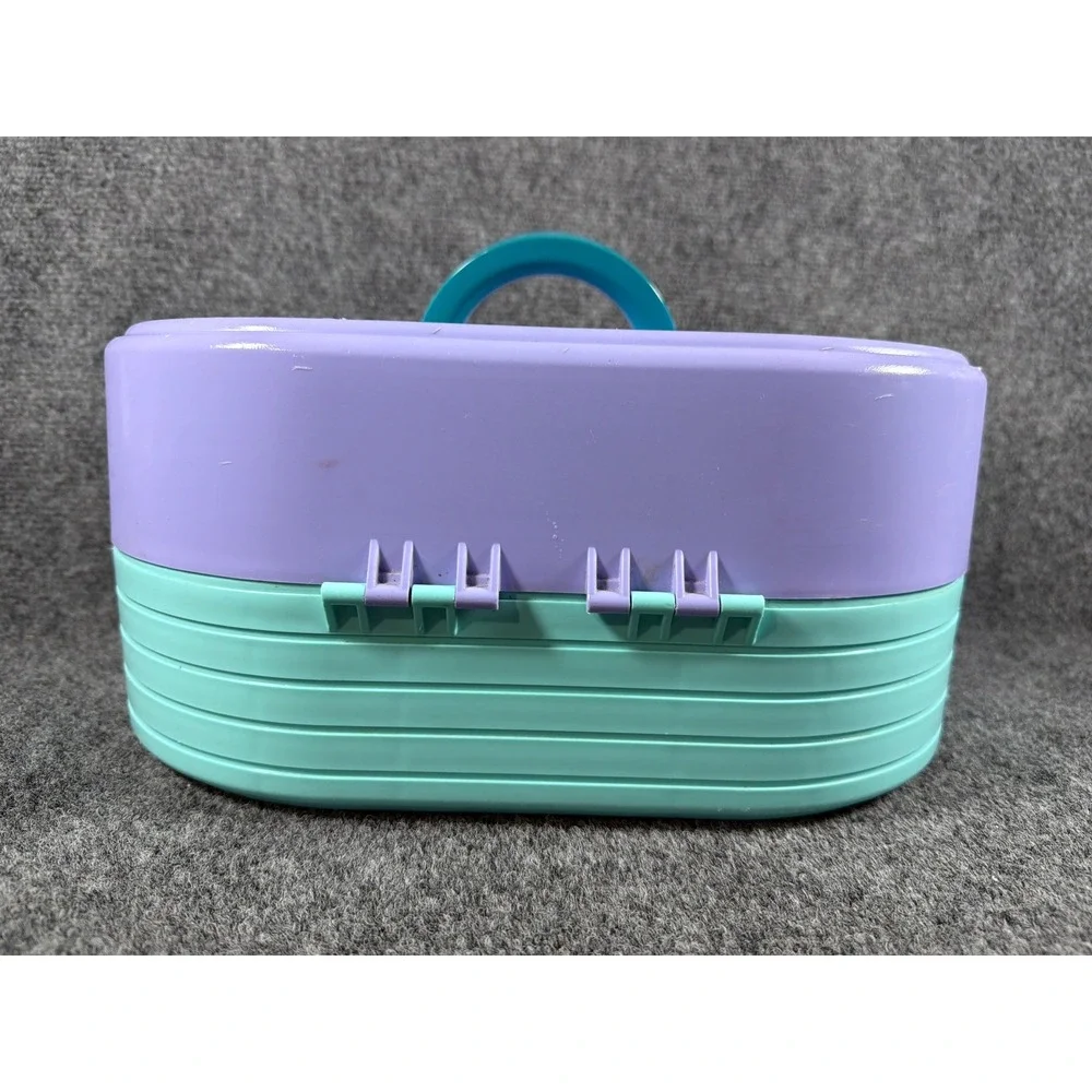 Vintage Caboodles 2615 Signature 2-Swing Tray Cosmetic Organizer Purple Teal 90s